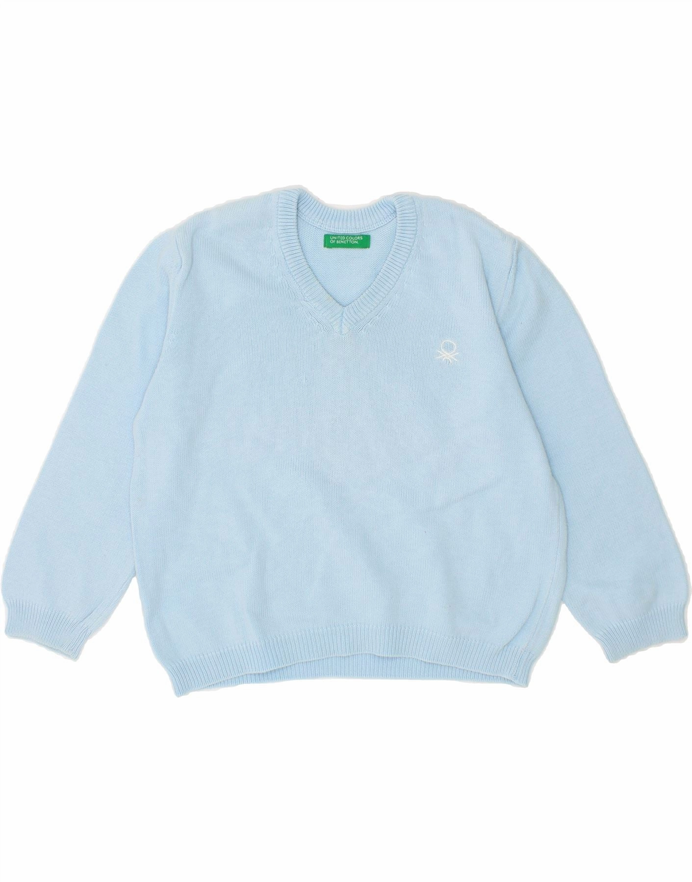 Flexible Side Gusset BENETTON Baby Boys V-Neck Jumper Sweater 12-18 Months Blue Cotton