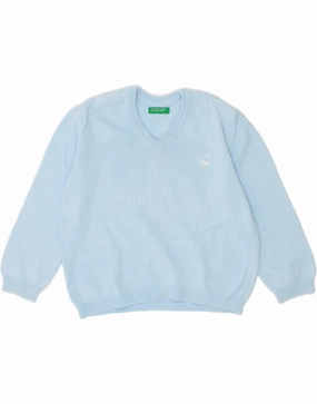 Flexible Side Gusset BENETTON Baby Boys V-Neck Jumper Sweater 12-18 Months Blue Cotton