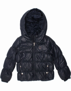 BENETTON Baby Girls Hooded Padded Jacket 18-24 Months Navy Blue Polyester Compact Packable Design Adapt