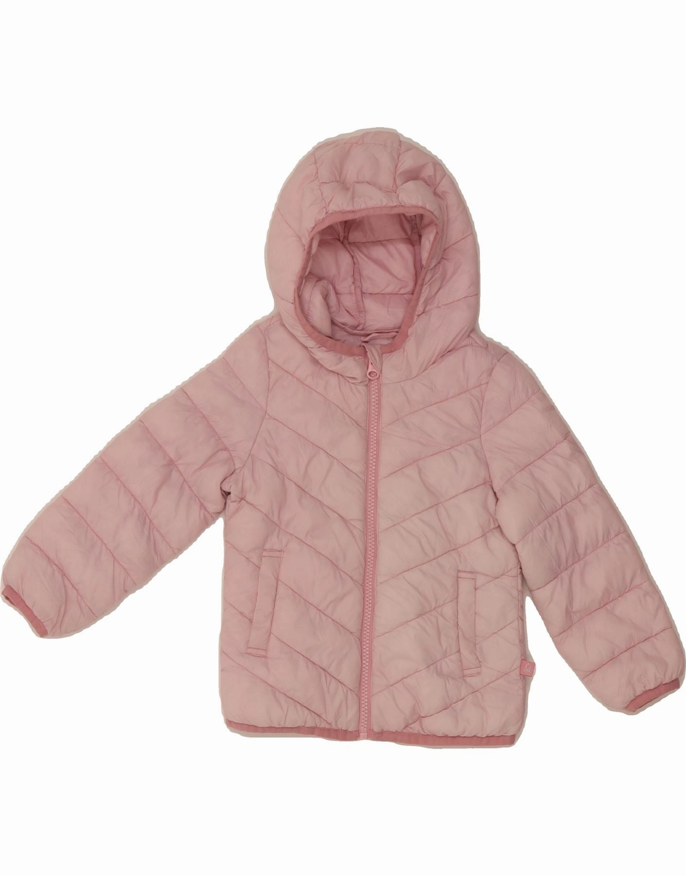 Zip-up Plus Size BENETTON Baby Girls Hooded Padded Jacket 18-24 Months Pink Polyester