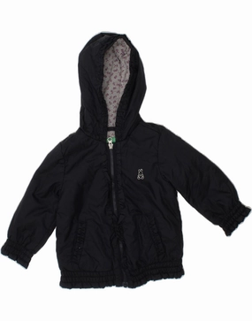 BENETTON Baby Girls Hooded Windbreaker Jacket 9-12 Months Black Polyamide Modern Outerwear
