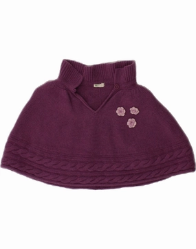 BENETTON Baby Girls Poncho Jumper 0-3 Months  Purple Wool Friction Resistant Edging Easy Fit
