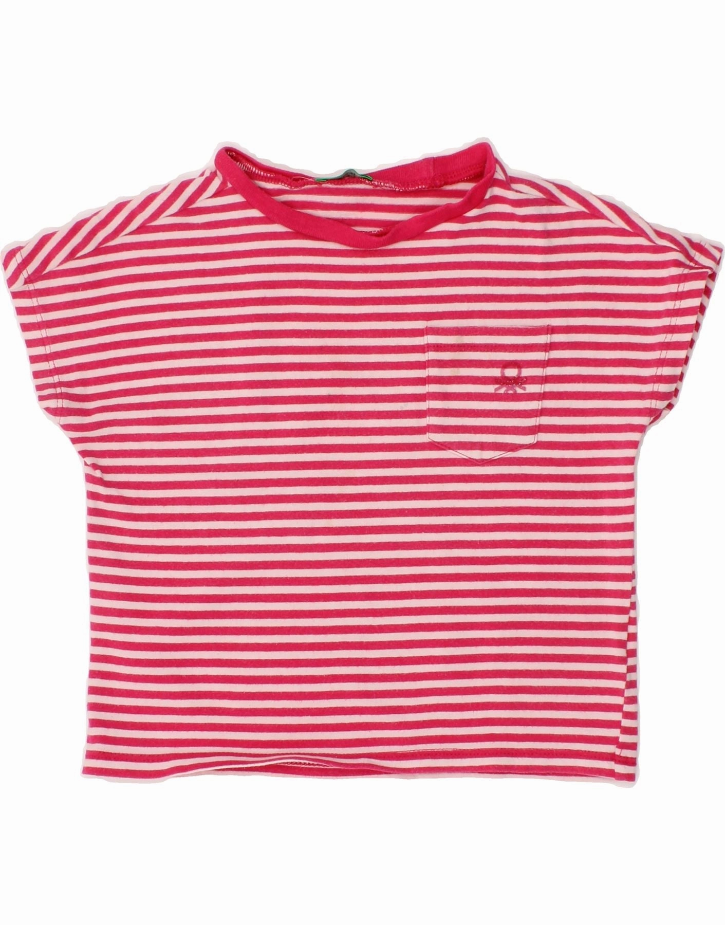 BENETTON Baby Girls T-Shirt Top 18-24 Months Pink Striped Versatile Design