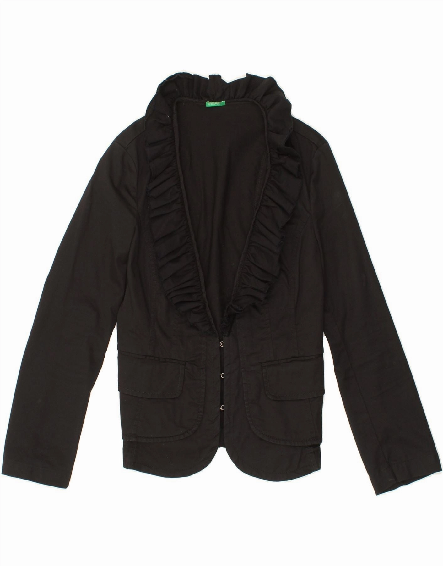 BENETTON Womens Blazer Jacket IT 42 Medium Black Cotton Elegant Craft