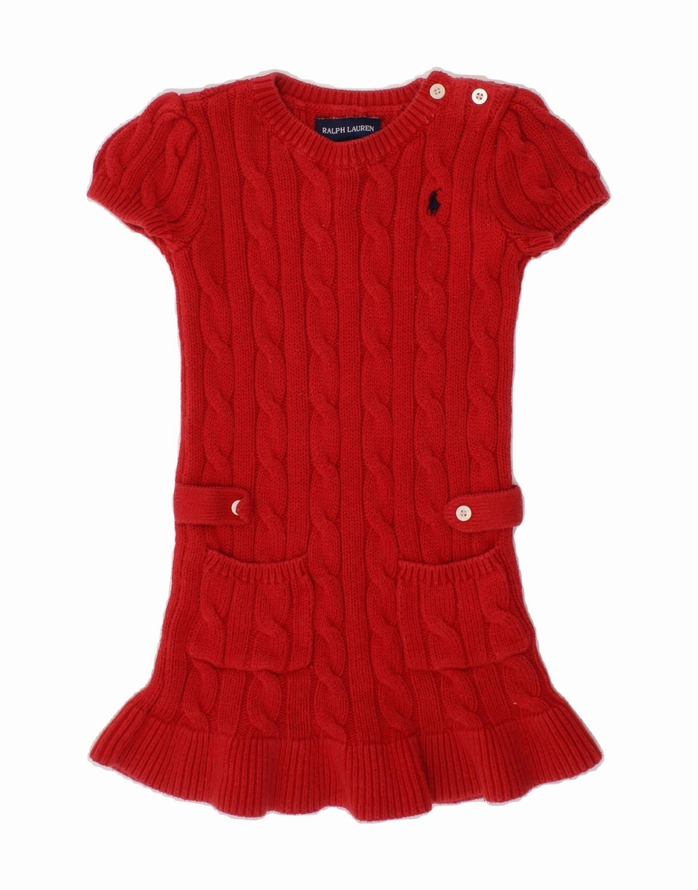 Daily Essential Scalloped-Edge RALPH LAUREN Baby Girls Jumper Dress 18-24 Months Red Cotton