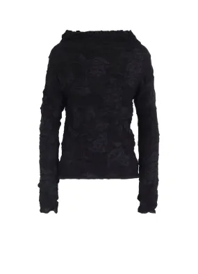 Seam Free Edges BIG FLOWER WRINKLED KNIT PULLOVER