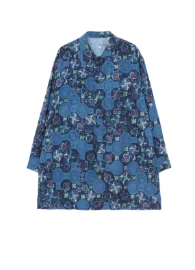 Abrasion Resistant Edging Statement Piece CHINOISERIE-B PRINTED OPEN COLLAR SHIRT