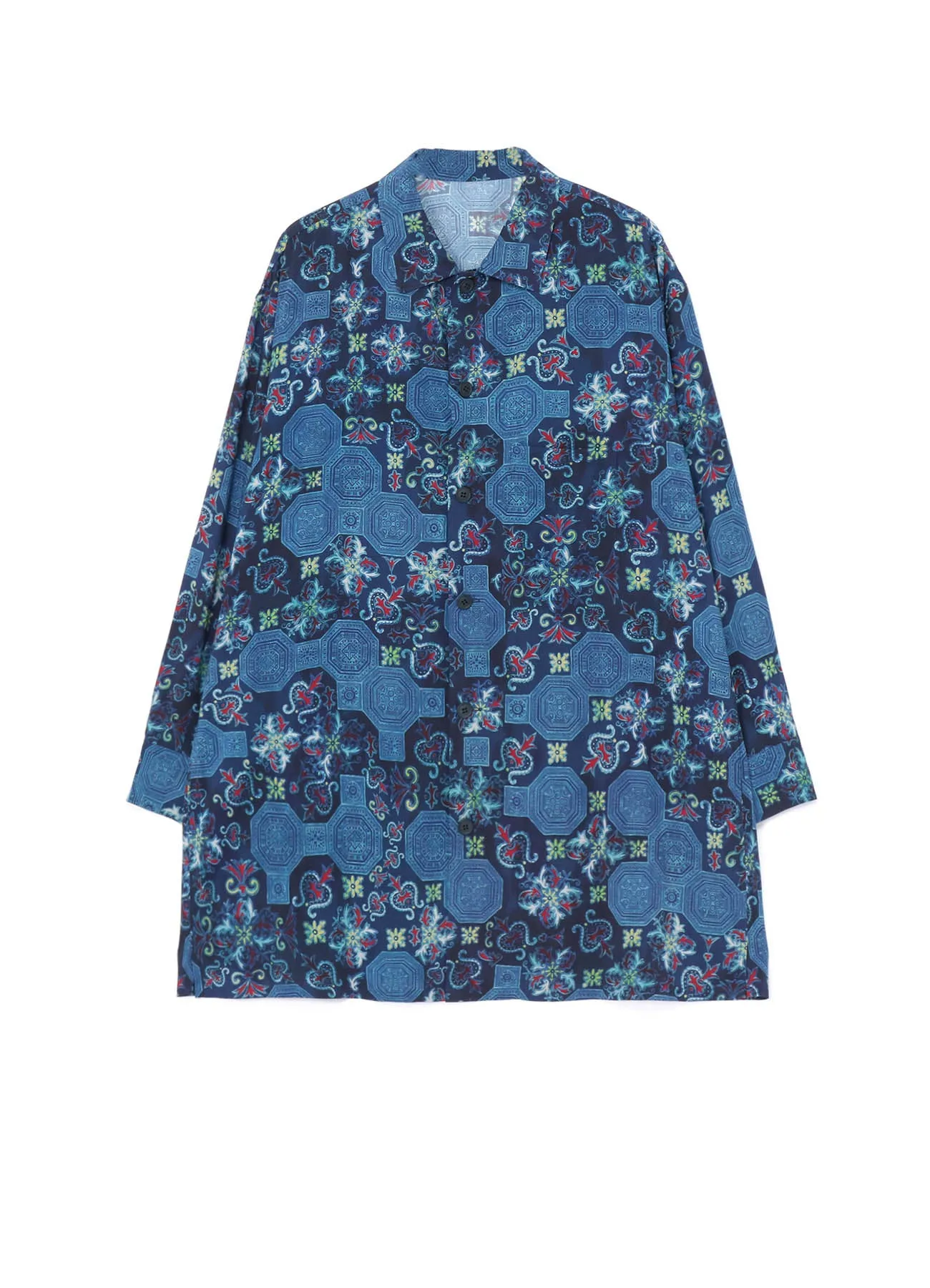 Abrasion Resistant Edging Statement Piece CHINOISERIE-B PRINTED OPEN COLLAR SHIRT