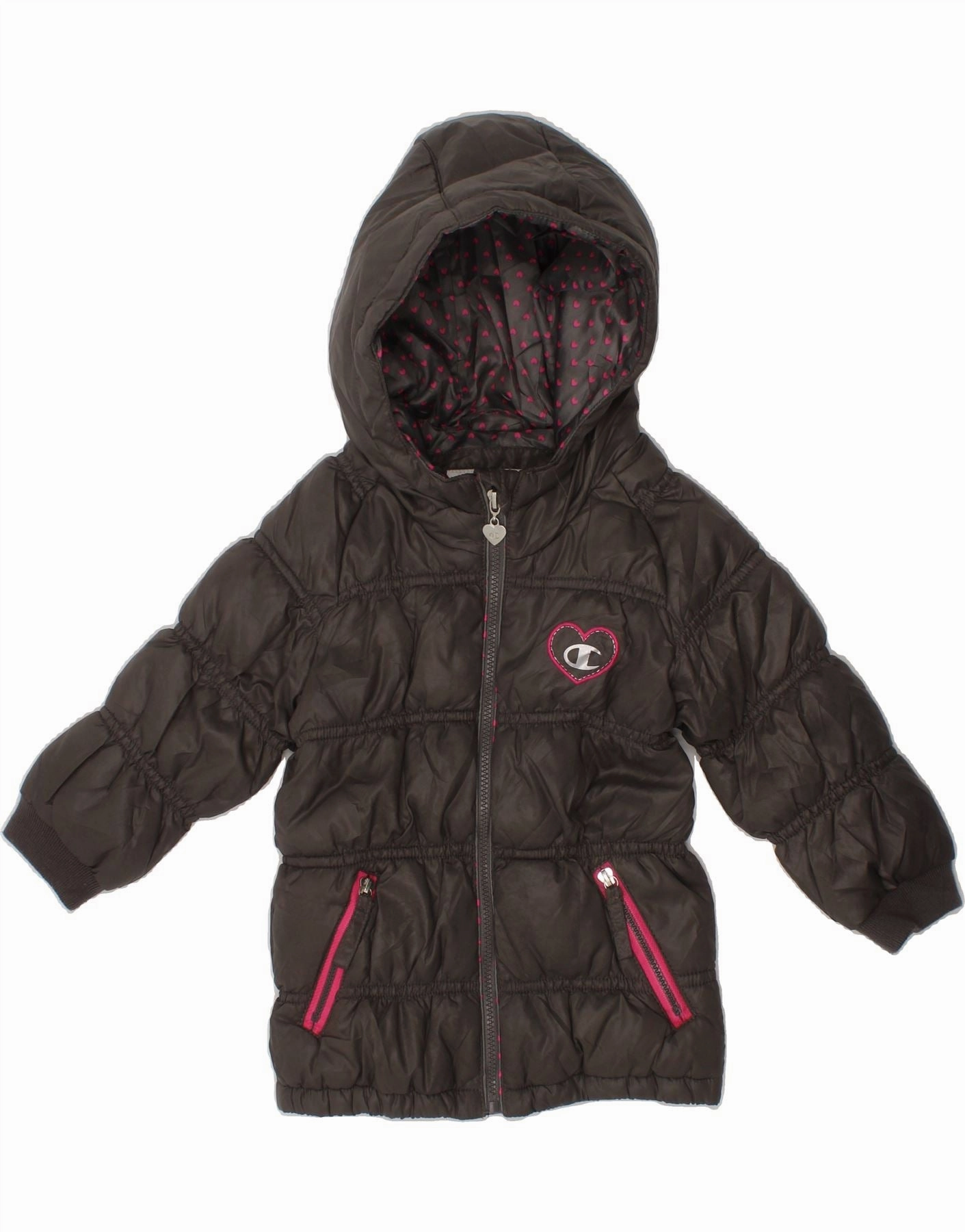 CHAMPION Baby Girls Graphic Hooded Padded Coat 9-12 Months Grey Pocket-square campers