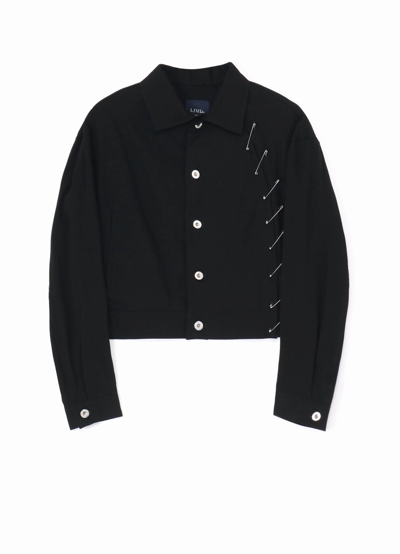 BLACK DENIM BLOUSON WITH PIN A Wind Layer