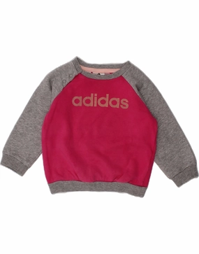 ADIDAS Baby Girls Graphic Sweatshirt Jumper 9-12 Months Pink Colourblock Chill Style