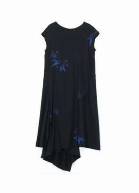 BLUE LILIES PRINT SLEEVELESS DRESS Sleek Wear