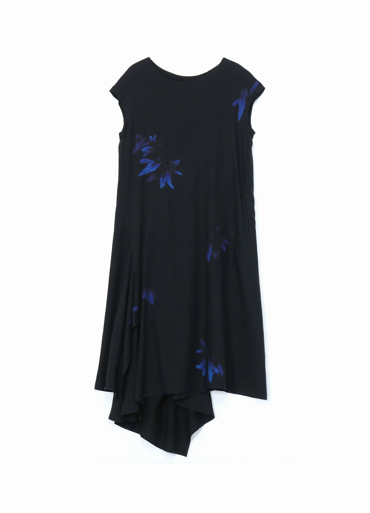 BLUE LILIES PRINT SLEEVELESS DRESS Sleek Wear