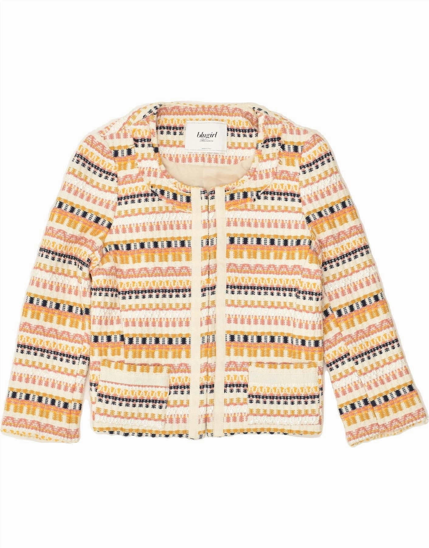 BLUGIRL BLUMARINE Womens Blazer Jacket IT 38 XS Beige Fair Isle Cotton Smart Look Wear Sleek Comfort