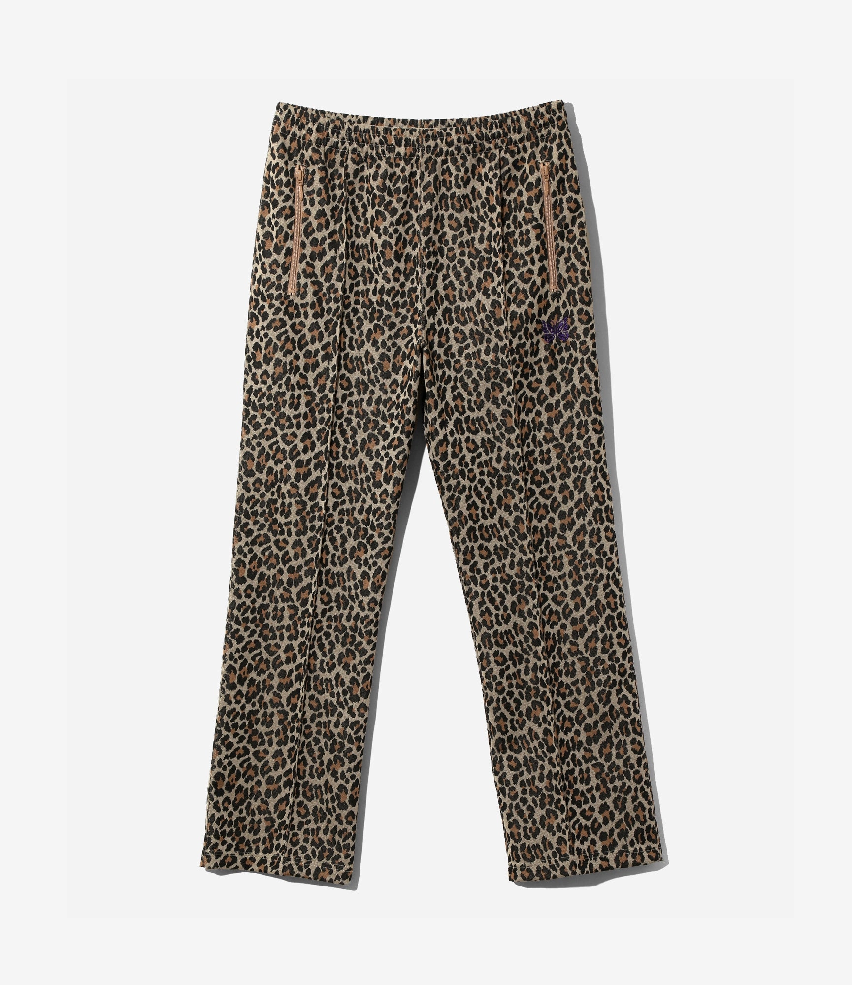 Double Layered Hem Breathable Lining Track Pant ?C Leopard Jacquard Polyester