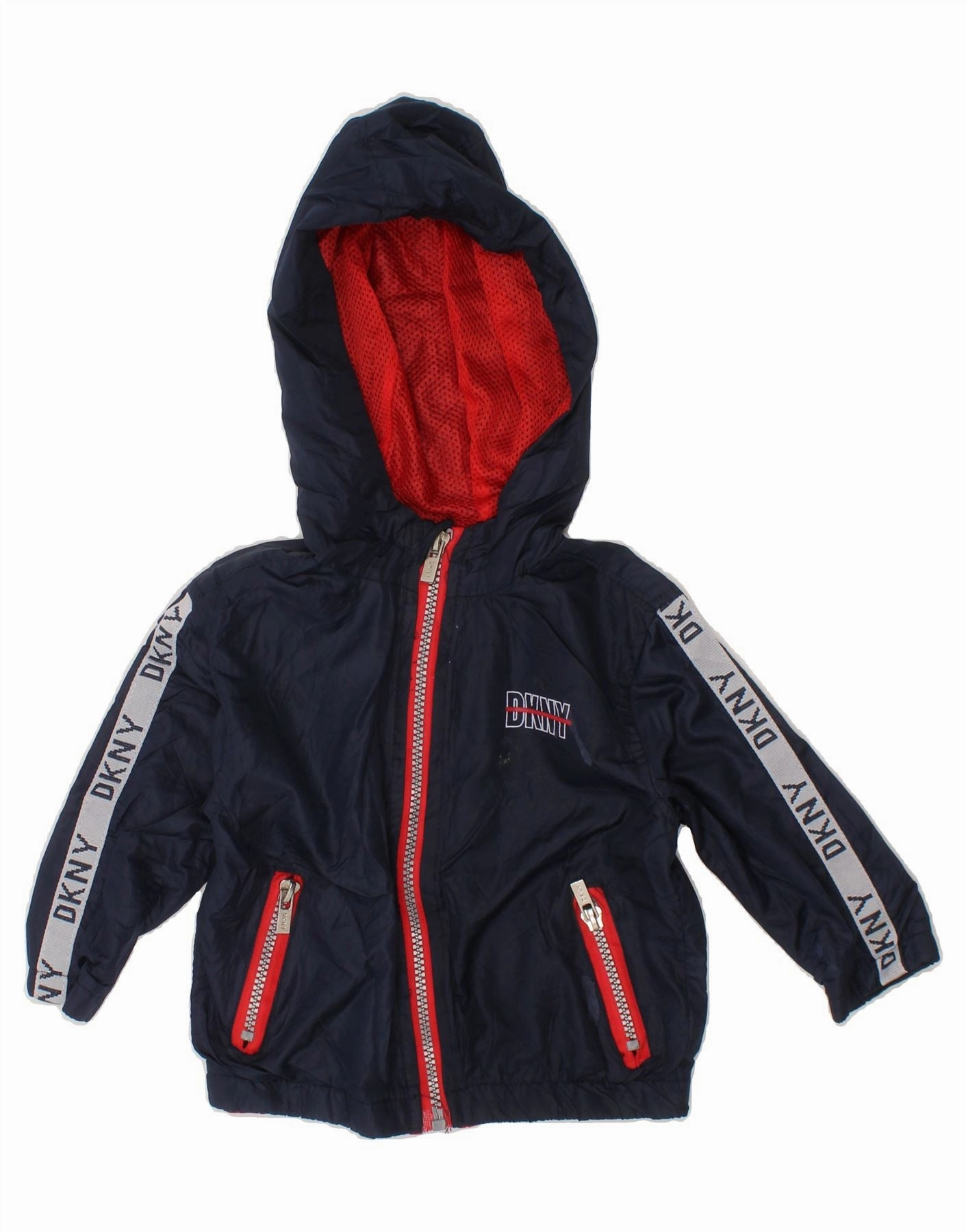 car Bold Detail DKNY Baby Boys Graphic Hooded Windbreaker Jacket 12-18 Months Navy Blue