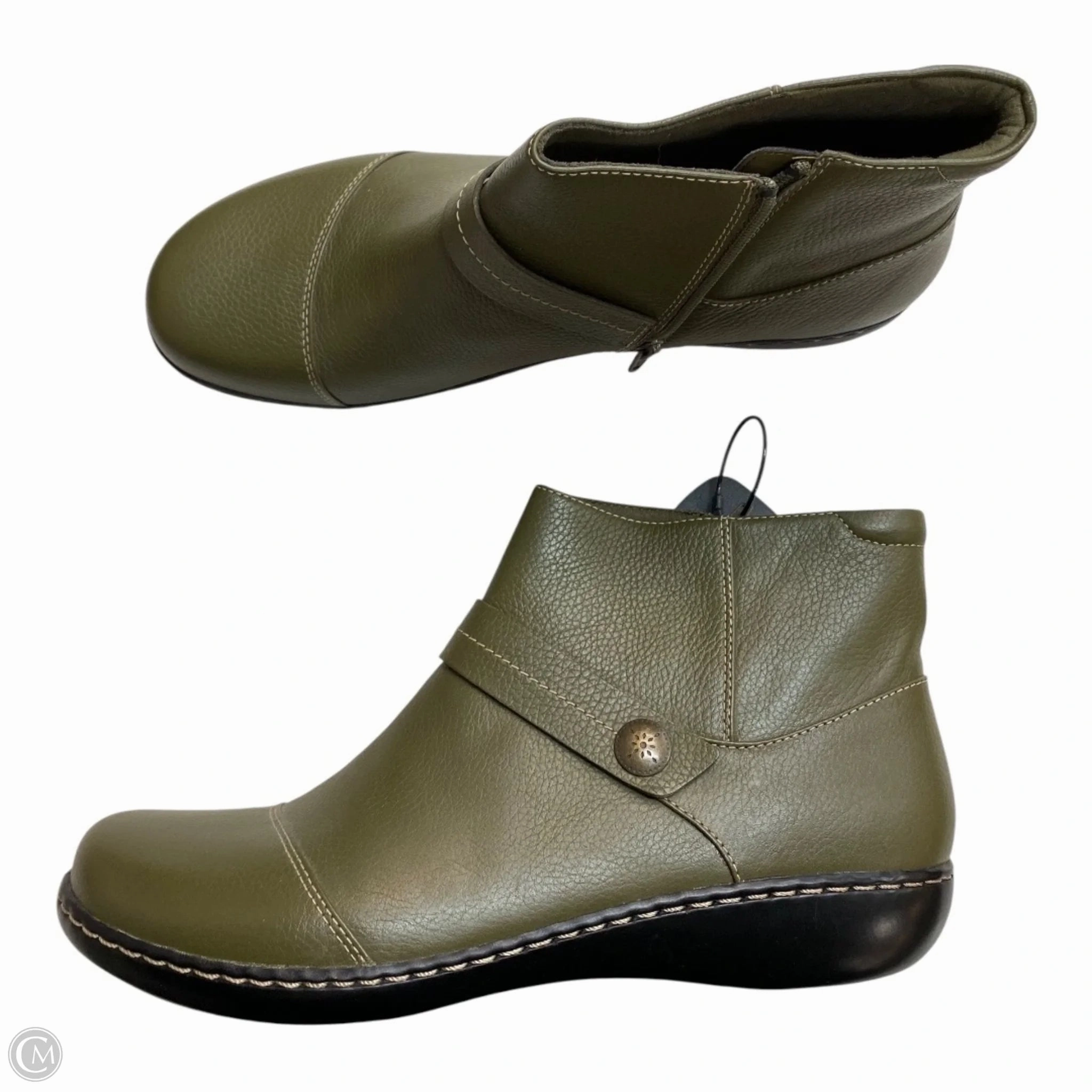 Anti Odor Morning Walk Durable Shell Comfort Seeker Boots Ankle Flats By Clarks In Green, Size: 12