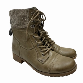 High Traction Snow Trekker Synthetic Upper Boots Ankle Flats By G By Guess In Taupe, Size: 6