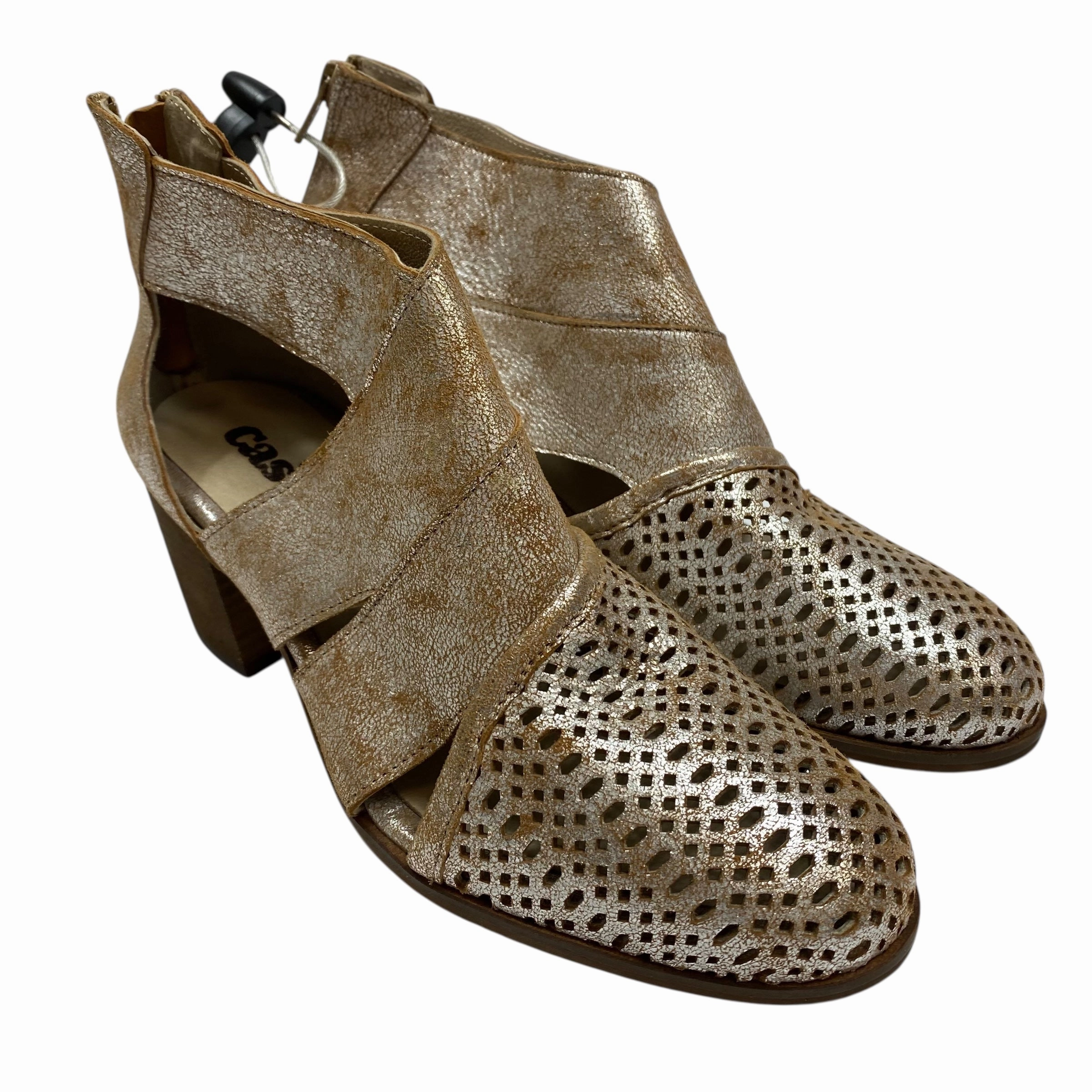 Smooth Finish Boots Ankle Heels By Casta In Silver & Tan, Size:7.5a