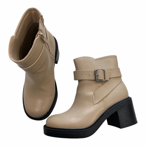 Ergonomic Shape Comfort Buckles Boots Ankle Heels By Torrid In Beige, Size:6