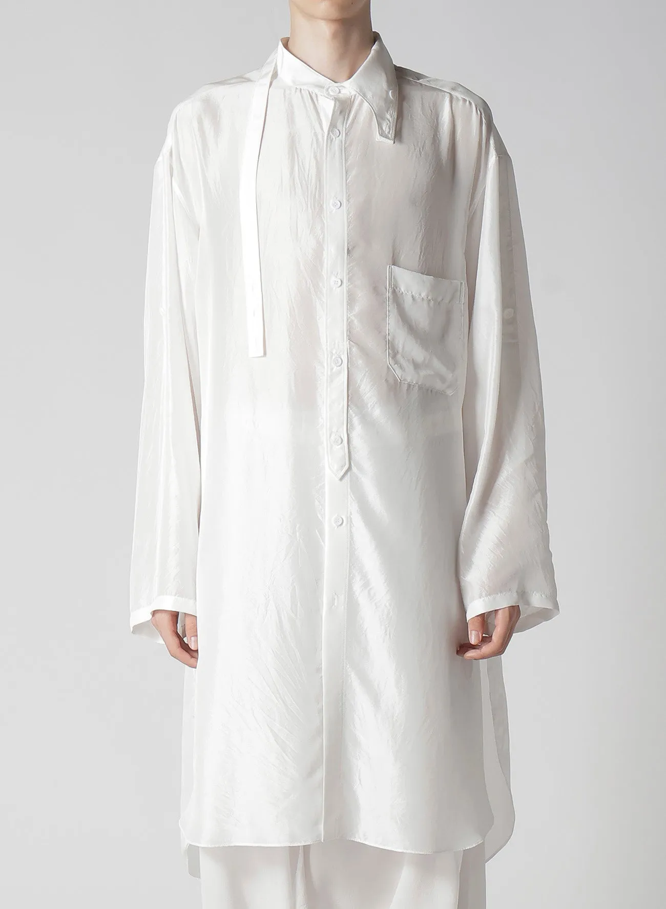 Adjustable Cuffs 10M SILK  ASYMMETRY COLLAR SHIRT