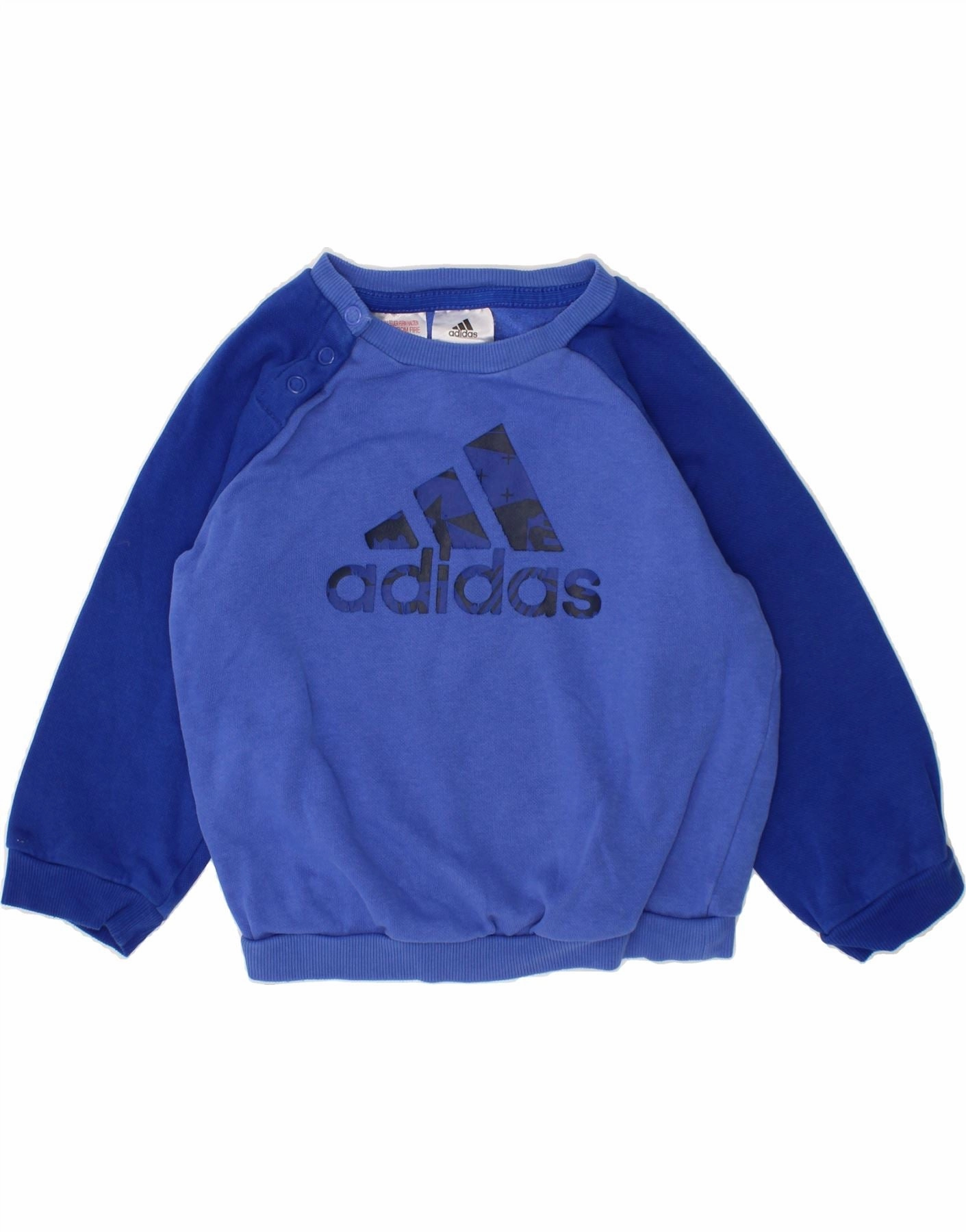 ADIDAS Baby Boys Graphic Sweatshirt Jumper 12-18 Months Blue Colourblock Garment Washed QuickDry Weave