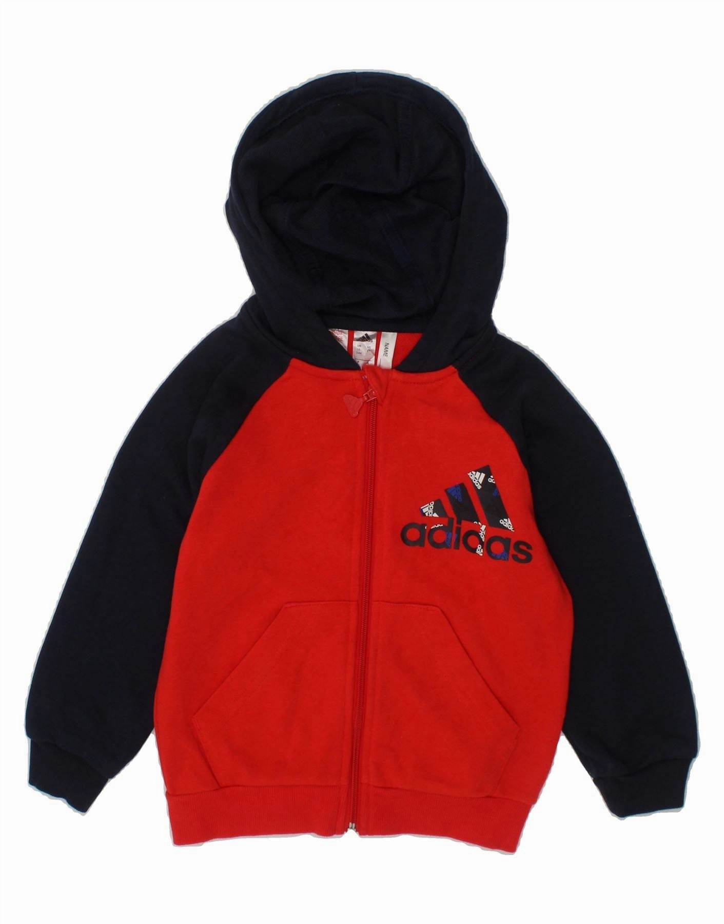 ADIDAS Baby Boys Graphic Zip Hoodie Sweater 18-24 Months Red Colourblock Layered Look