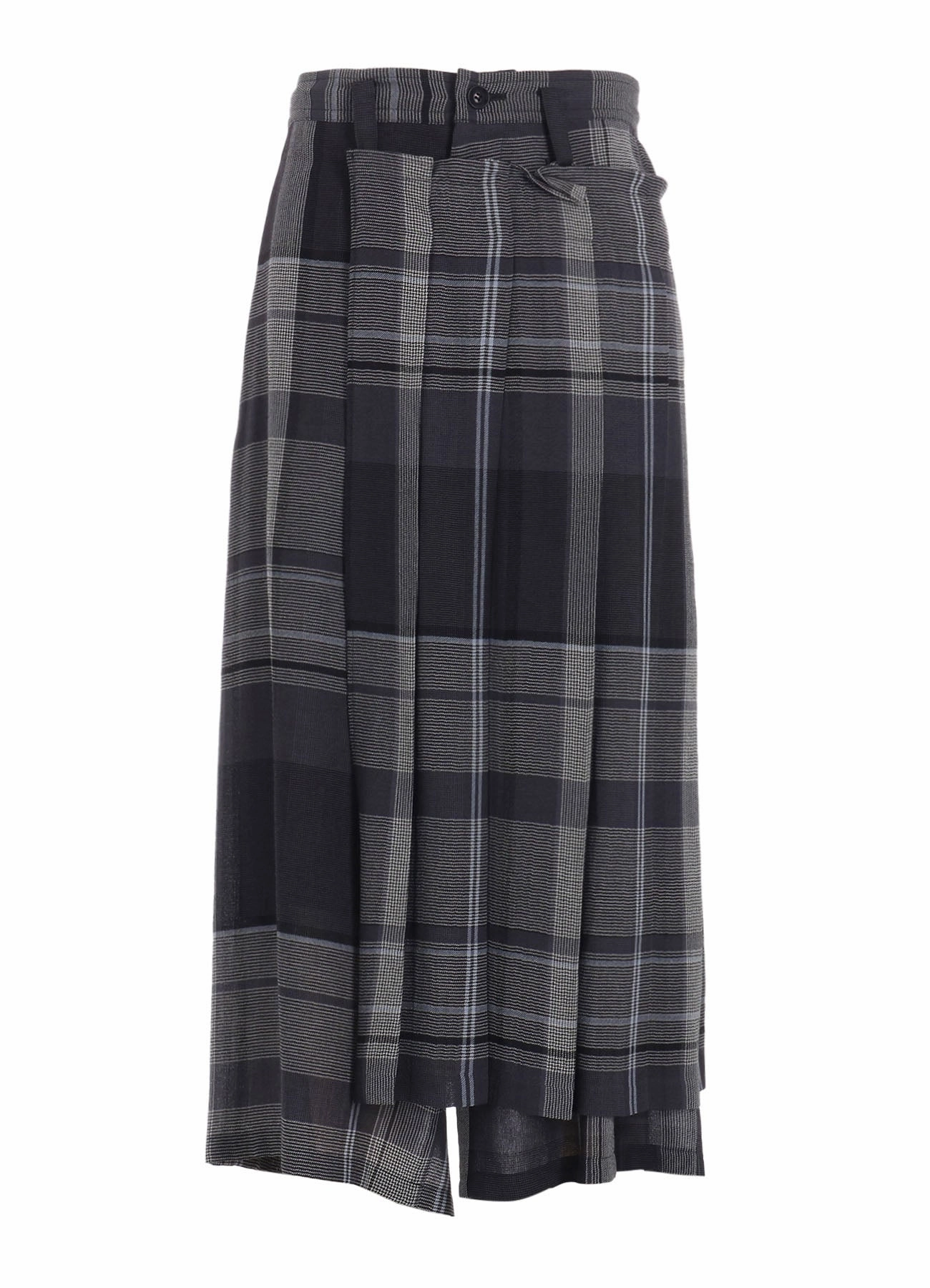 Reflective accents GAUZE PLAID WRAPT PLEATED PANTS