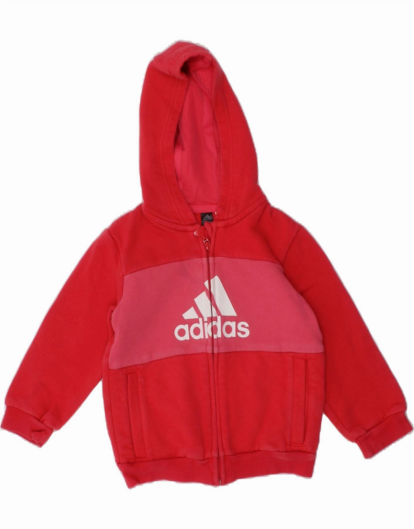 ADIDAS Baby Girls Graphic Zip Hoodie Sweater 18-24 Months Red Colourblock Odor Resistant Treatment