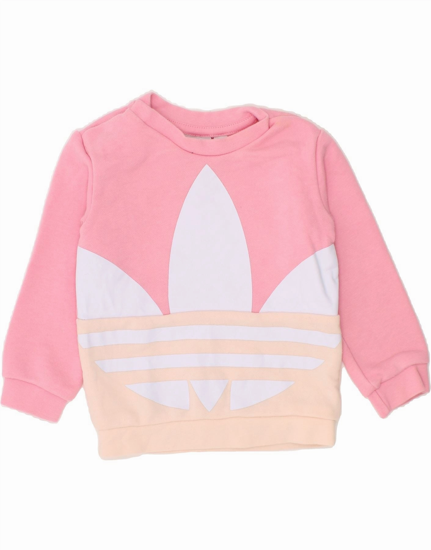 ADIDAS Baby Girls Graphic Sweatshirt Jumper 9-12 Months Pink Colourblock Everyday Style