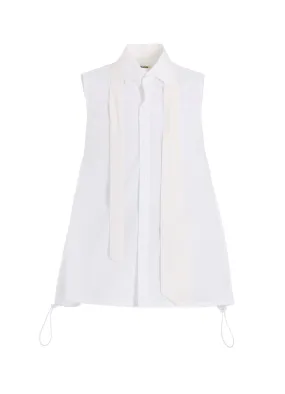 Glossy Texture BROAD R-SLEEVELESS TIE BLOUSE