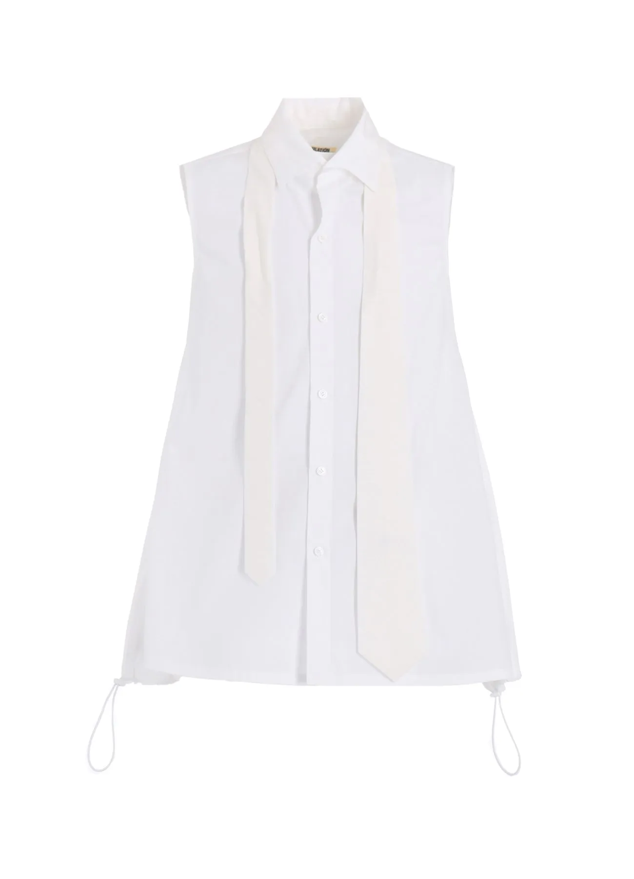 Glossy Texture BROAD R-SLEEVELESS TIE BLOUSE