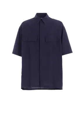 Timeless elegance BROADCLOTH CHAMBRAY FLAP POCKETS OVERSIZED SHORT-SLEEVE SHIRT