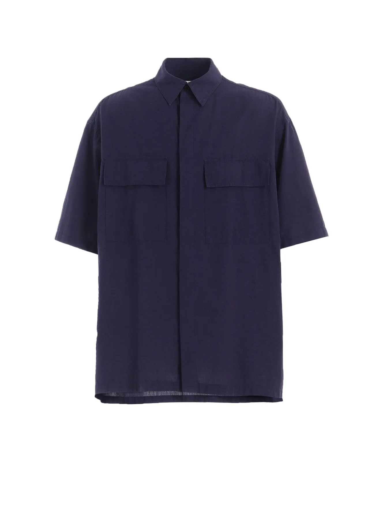 Timeless elegance BROADCLOTH CHAMBRAY FLAP POCKETS OVERSIZED SHORT-SLEEVE SHIRT