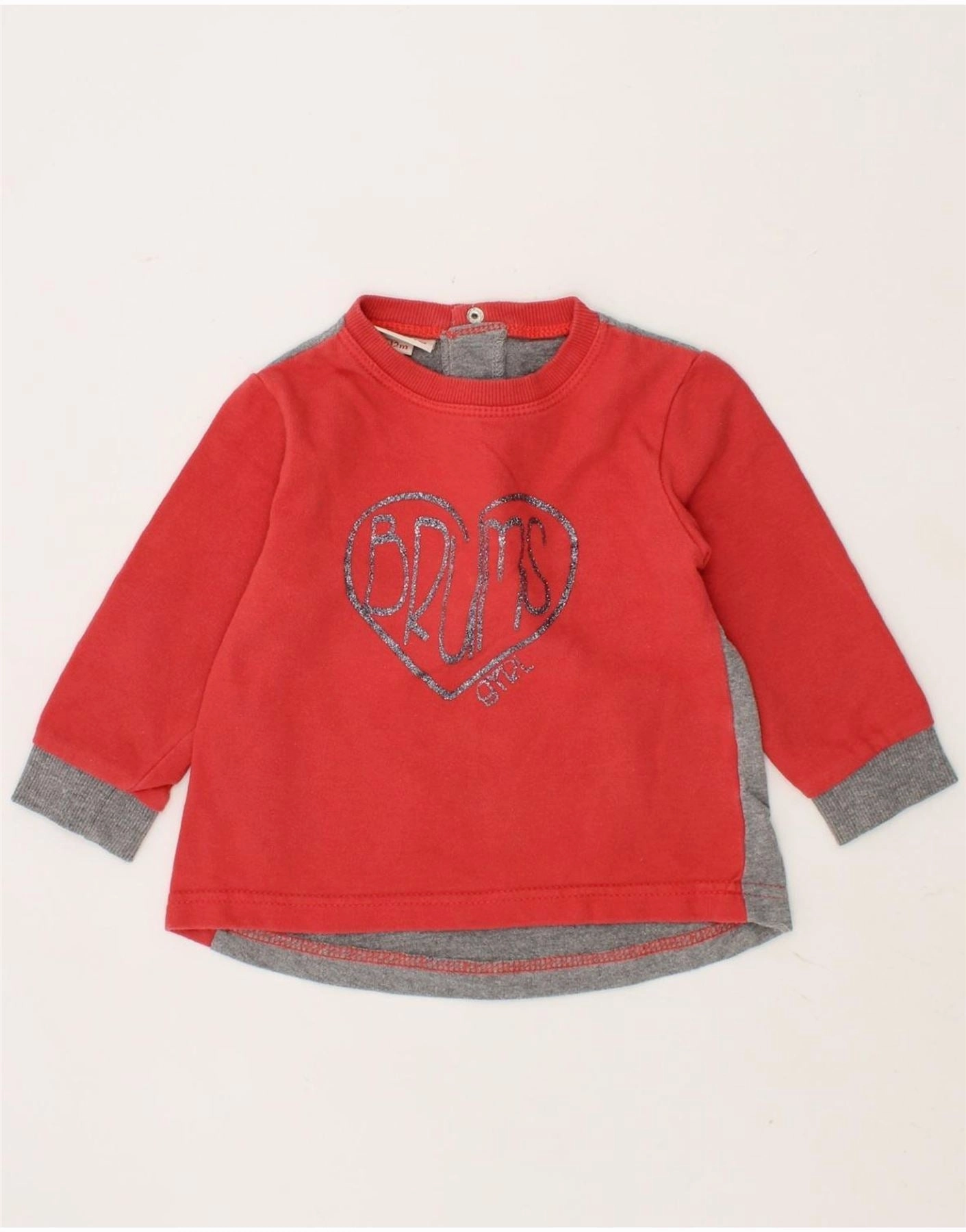 BRUMS Baby Girls Graphic Sweatshirt Jumper 9-12 Months Red Colourblock Daily Wear Thermoregulating Technology