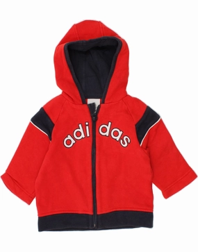 FineGauge Knit ADIDAS Baby Boys Graphic Zip Hoodie Sweater 6-9 Months Red Colourblock