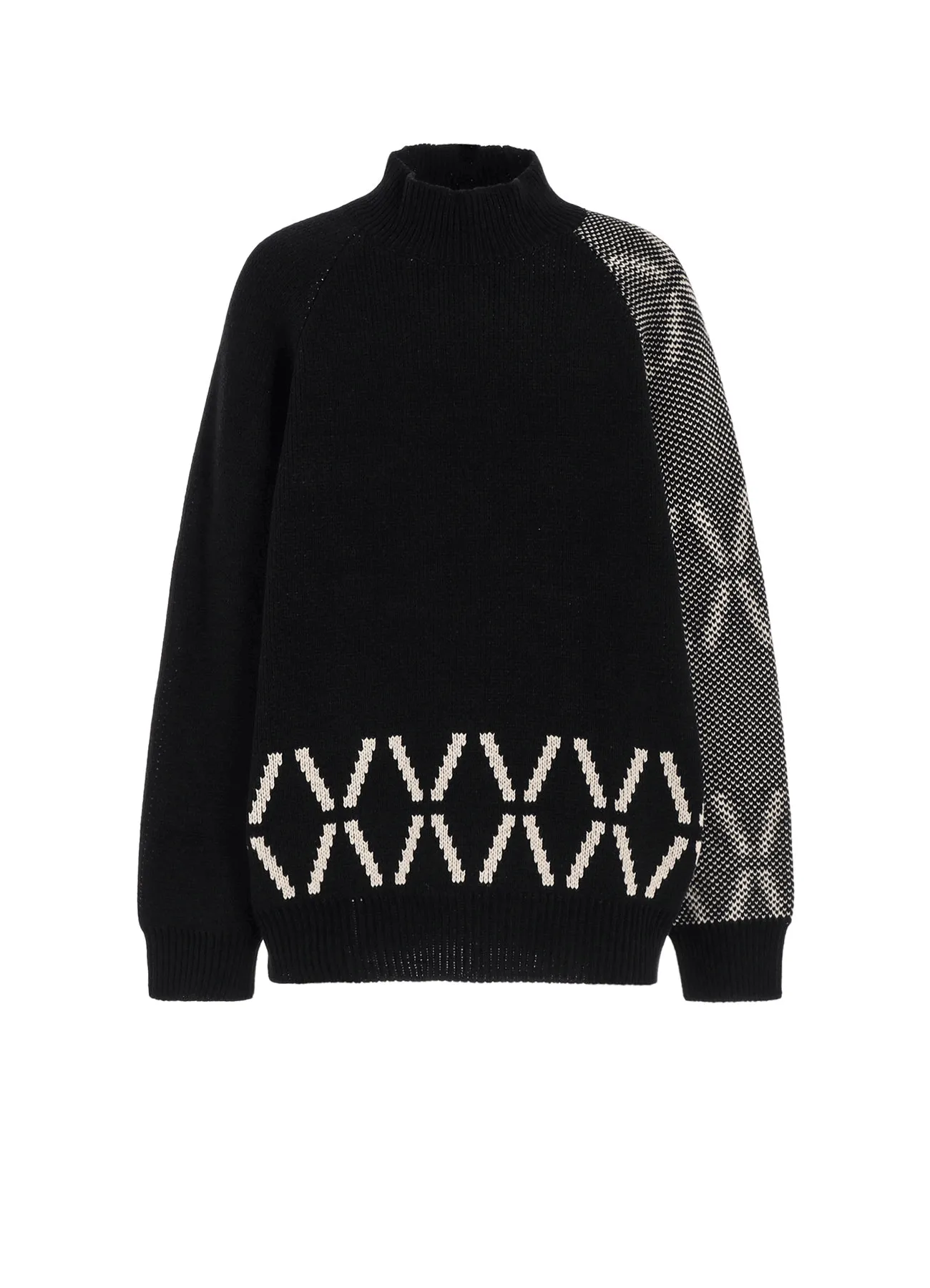 Versatile Layer DoubleLayered Hem BULKY WOOL BIRDS EYE REVERSIBLE HIGH NECK KNIT