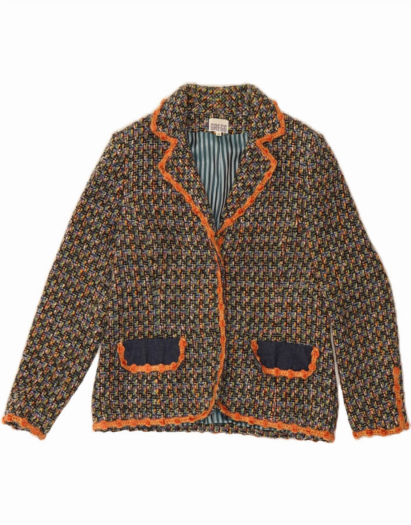 Non Iron Fabric Innovation All-Occasion Wear VINTAGE Womens Blazer Jacket IT 46 Large Multicoloured Flecked