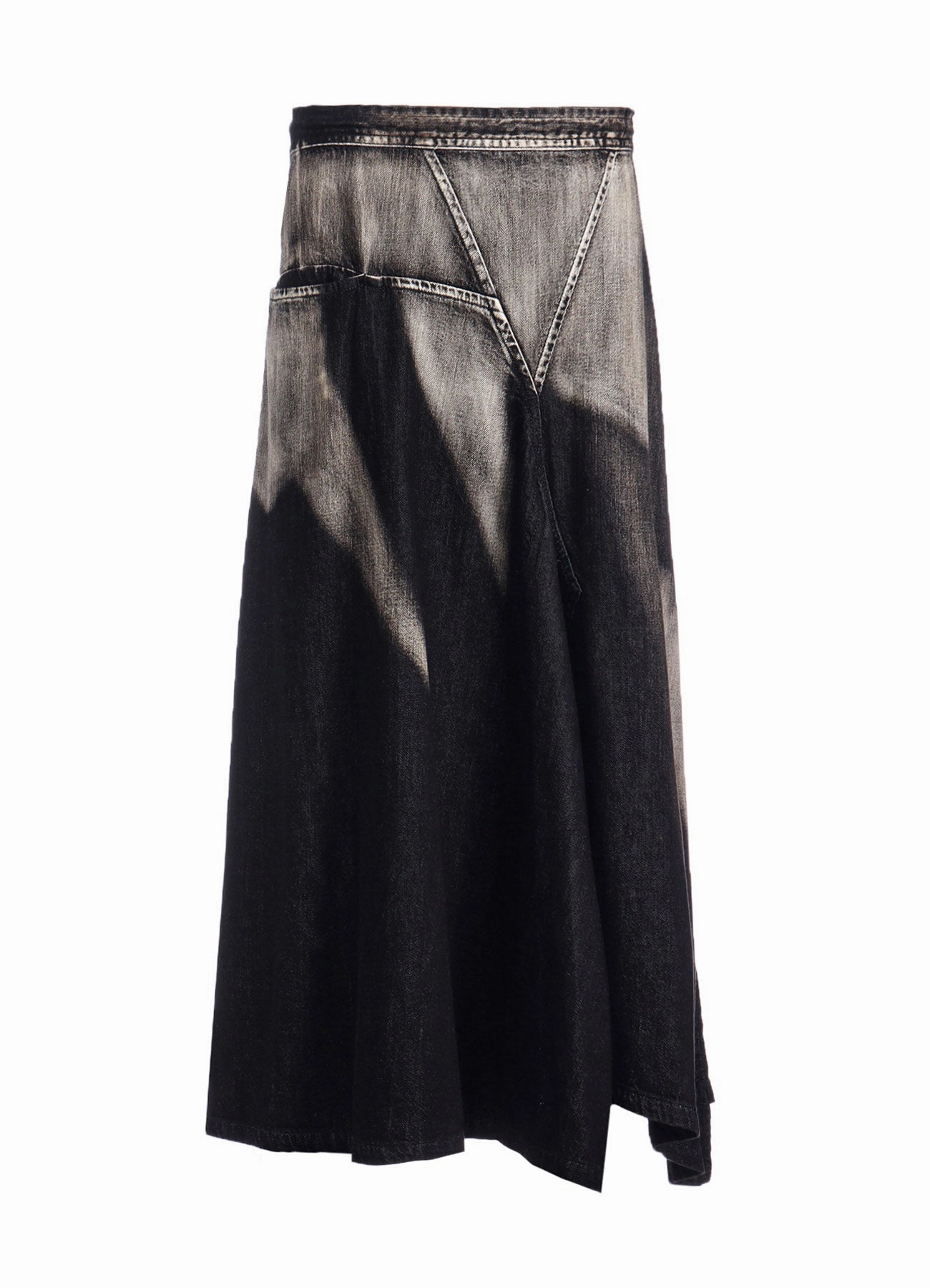 C/ SPOTTED DENIM TRIANGLE GUSSET FLARE SKIRT Sheer-Overlay Midi-Length