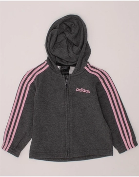 ADIDAS Baby Girls Graphic Zip Hoodie Sweater 18-24 Months Grey Cotton Airy Feel Cold Daywear