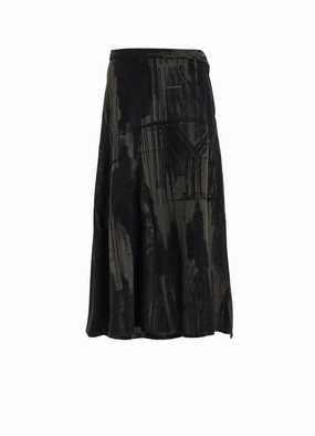 WOOL FLANNEL LOGO SCRIBBLE PT ASYMMETRIC FLARE SKIRT Ruffle Detail