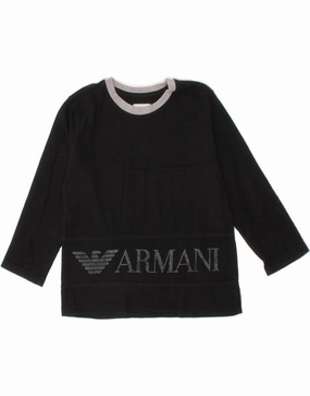 Neutral Toned Stitching Perfect Fit ARMANI JUNIOR Baby Boys Graphic Top Long Sleeve 18-24 Months Black Cotton
