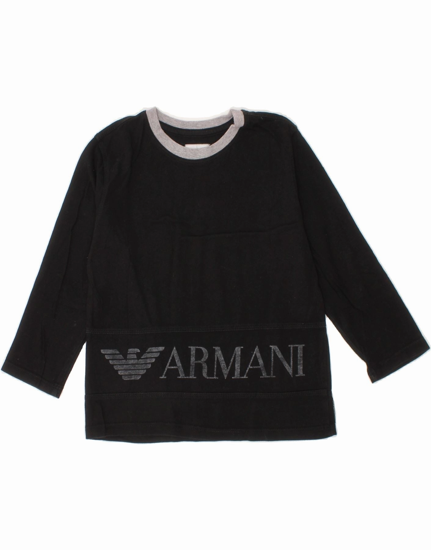 Neutral Toned Stitching Perfect Fit ARMANI JUNIOR Baby Boys Graphic Top Long Sleeve 18-24 Months Black Cotton
