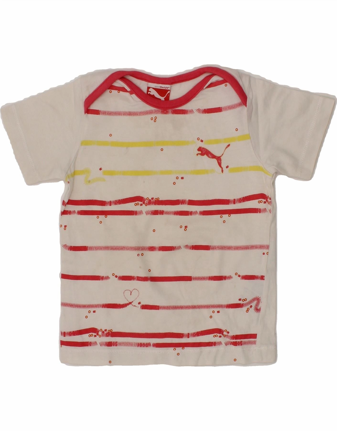 Classic Collar Non Static Finish PUMA Baby Girls Graphic T-Shirt Top 6-9 Months White Striped