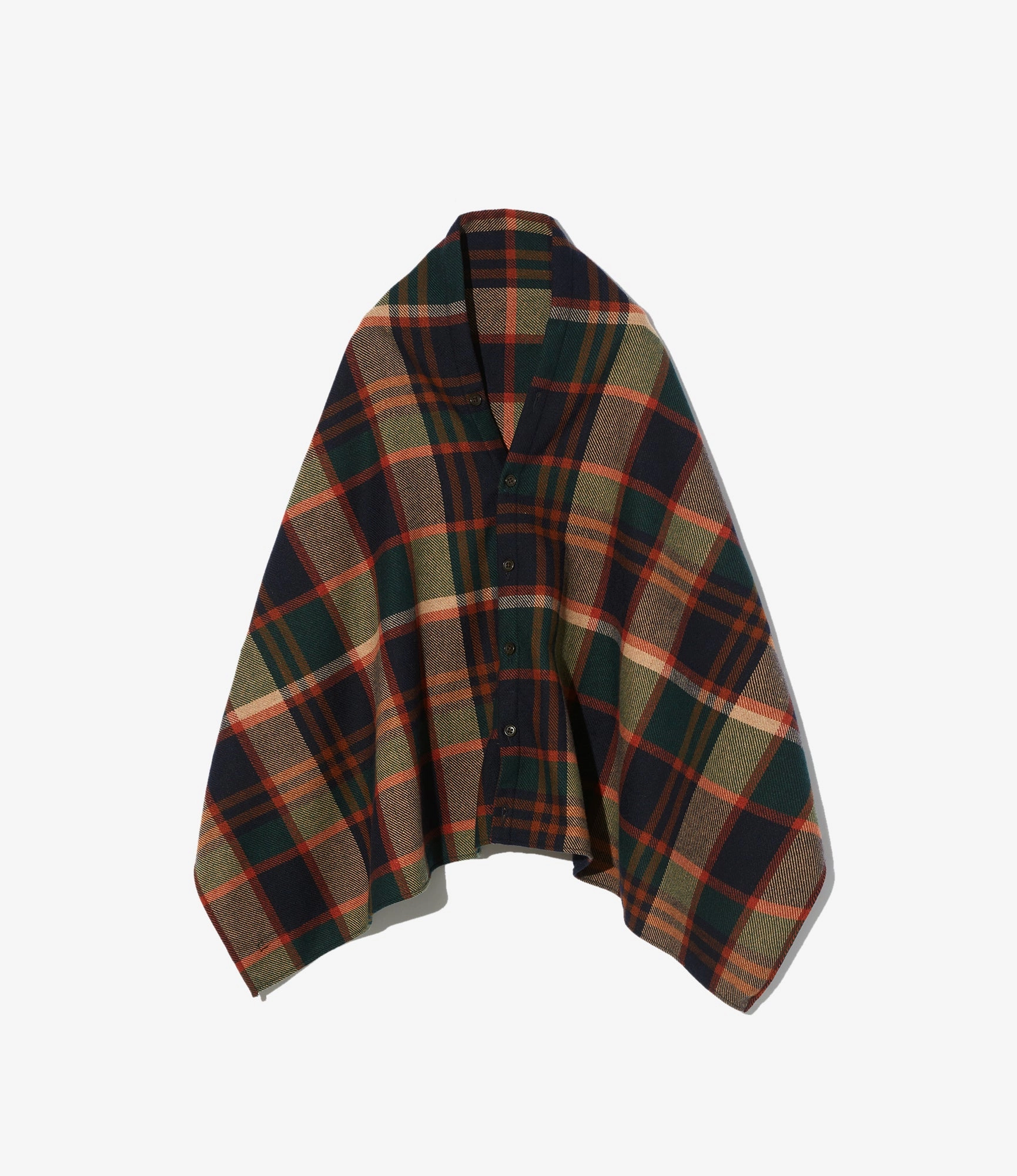 Wind Resistant Fabric OdorControl Treatment Button Shawl ?C Navy/Brown Plaid Wool