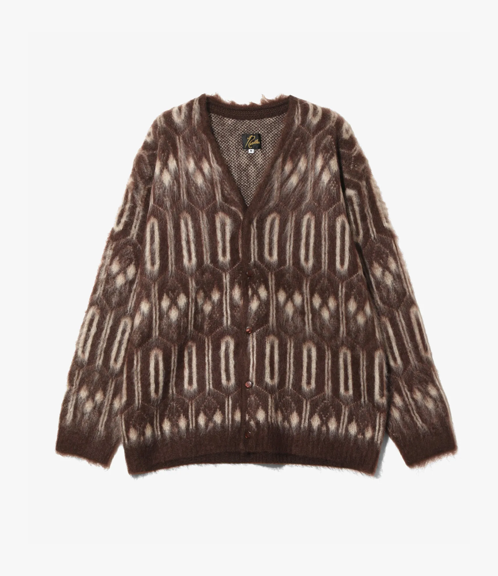 Water Repellent Finish Luminous Thread Accents Mohair Cardigan ?C Burgundy Geometric