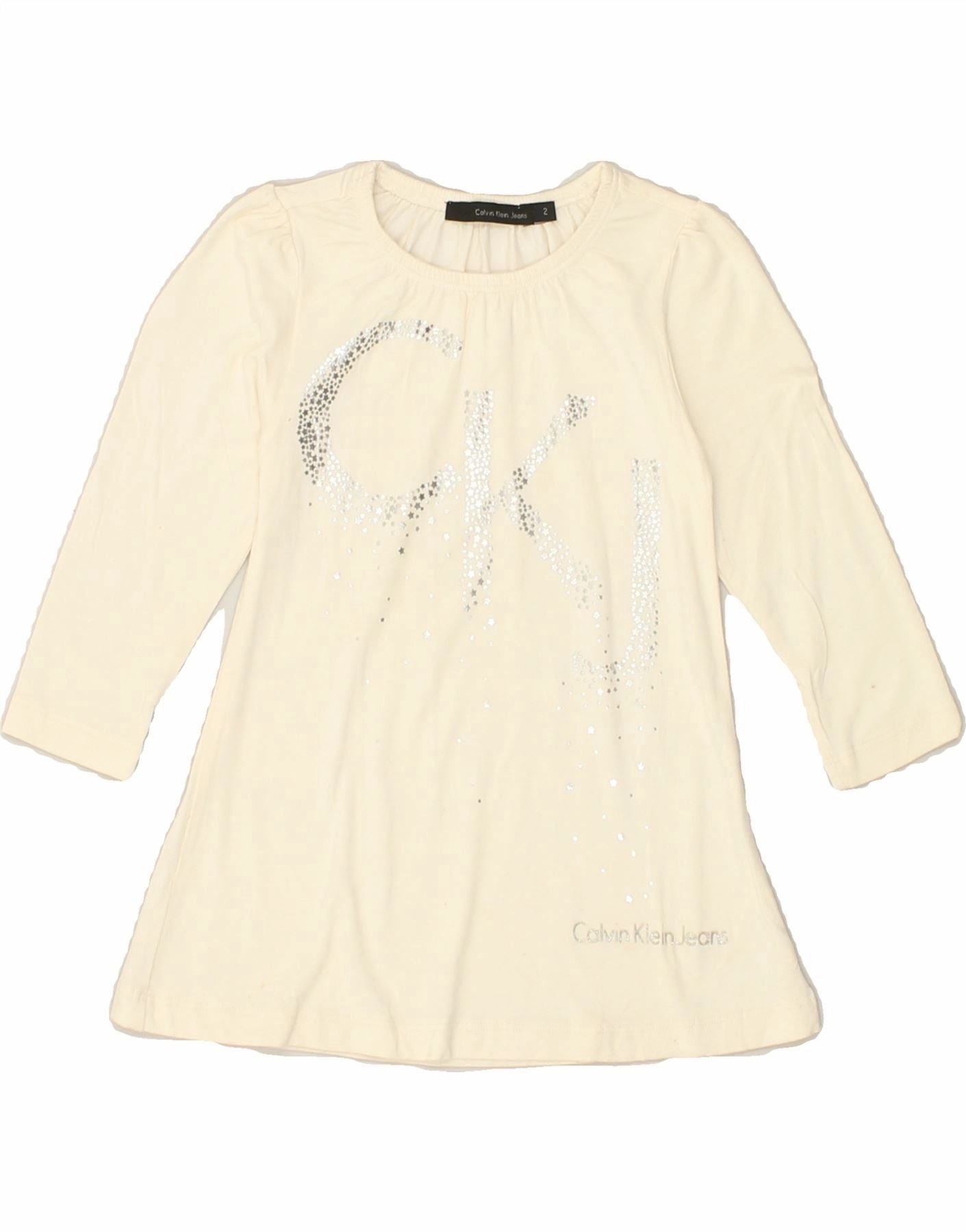 CALVIN KLEIN Baby Girls Long Sleeve T-Shirt Dress 18-24 Months Beige Comfortable Shape