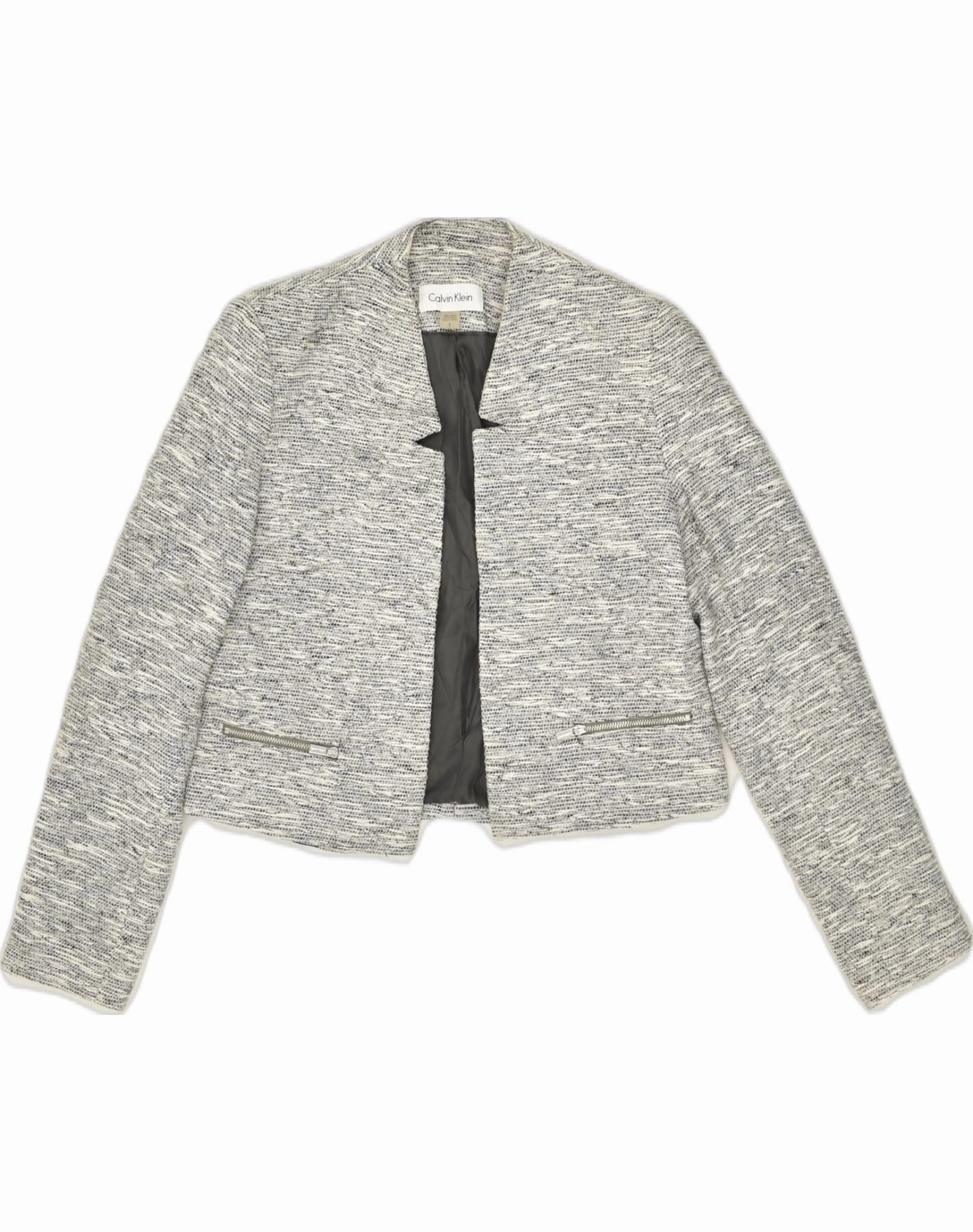 Trendy Comfort CALVIN KLEIN Womens Blazer Jacket US 2 XS Grey Cotton