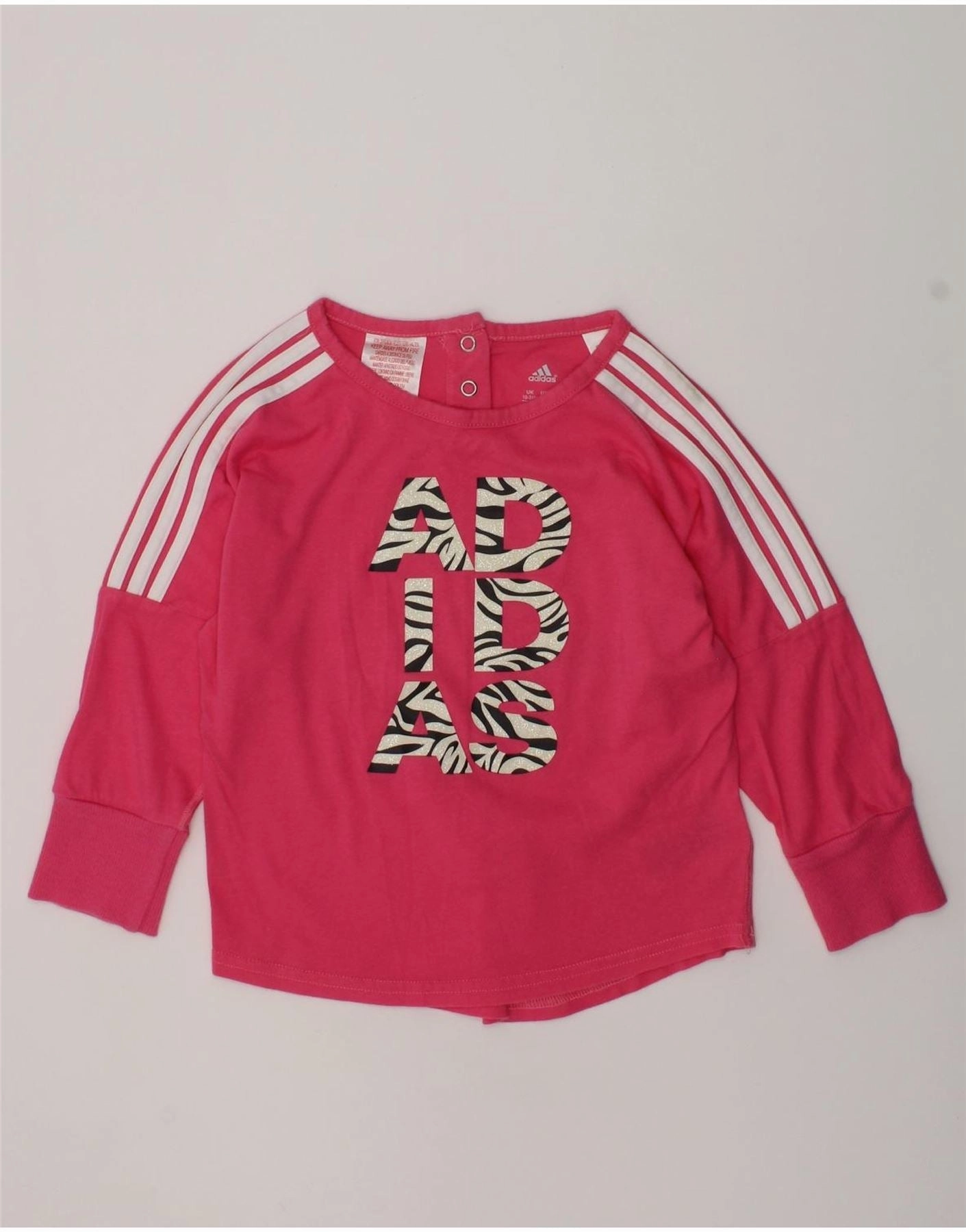 Moisture Wicking Layer Plaid Design ADIDAS Baby Girls Graphic Top Long Sleeve 18-24 Months Pink Cotton