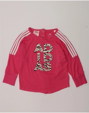 Moisture Wicking Layer Plaid Design ADIDAS Baby Girls Graphic Top Long Sleeve 18-24 Months Pink Cotton